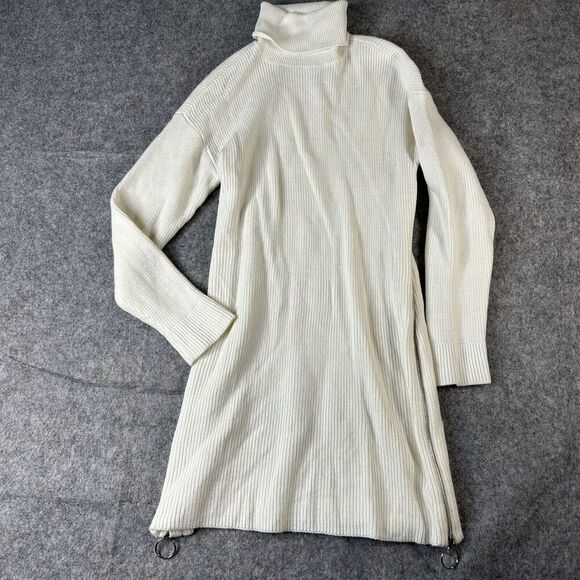 Bar III Sweater Dress Womens Medium Turtle Neck Sheath Zip Side White - Picture 1 of 8